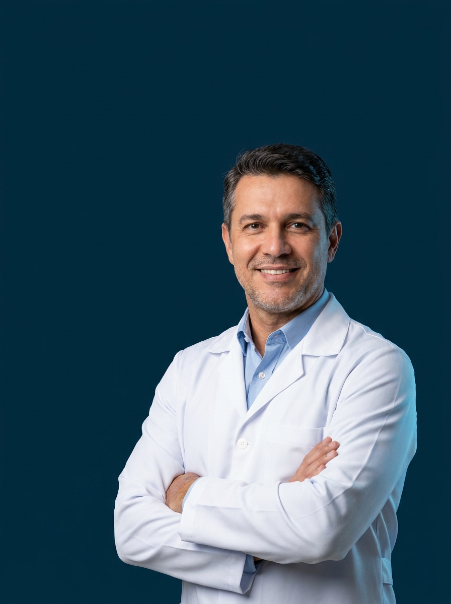 Oftalmologista da HCLOE de braços cruzados, pronto para atender